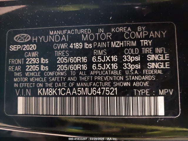 KM8K1CAA5MU647521 Hyundai Kona Se