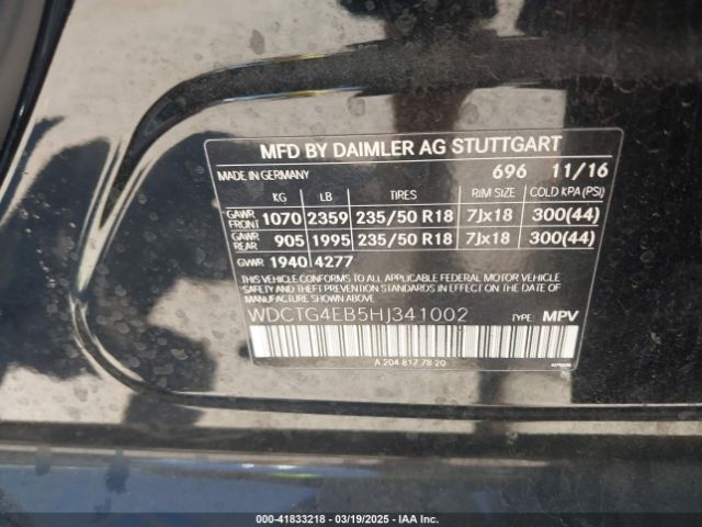 WDCTG4EB5HJ341002 Mercedes-Benz GLA 250