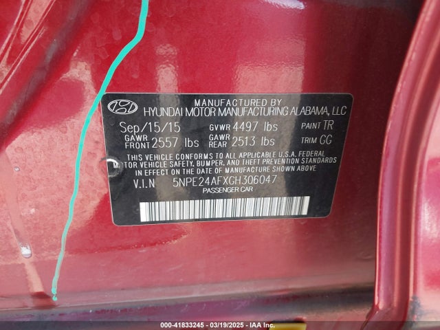 5NPE24AFXGH306047 Hyundai SONATA SE