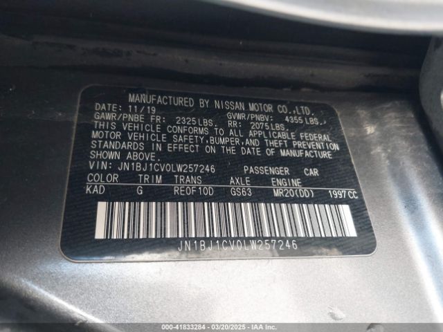 JN1BJ1CV0LW257246 Nissan Rogue Sport Sv Fwd Xtronic Cvt