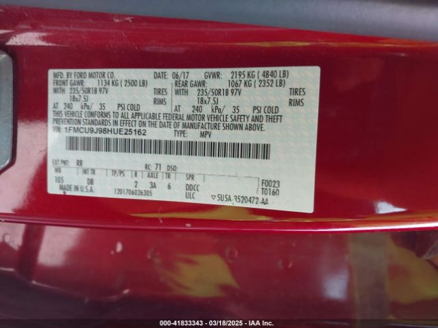 1FMCU9J98HUE25162 Ford Escape Titanium