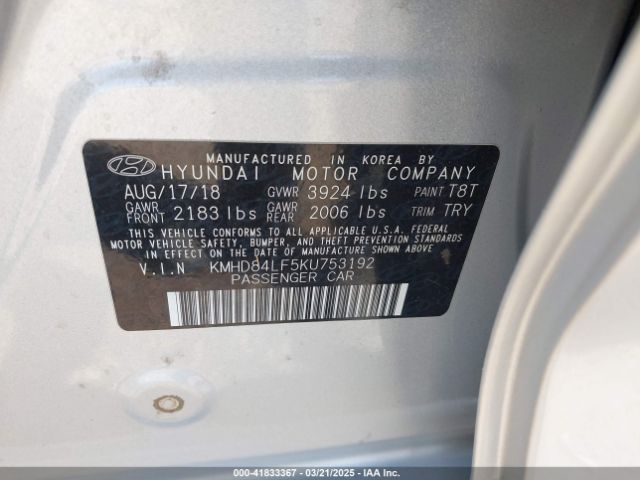 KMHD84LF5KU753192 Hyundai ELANTRA SEL