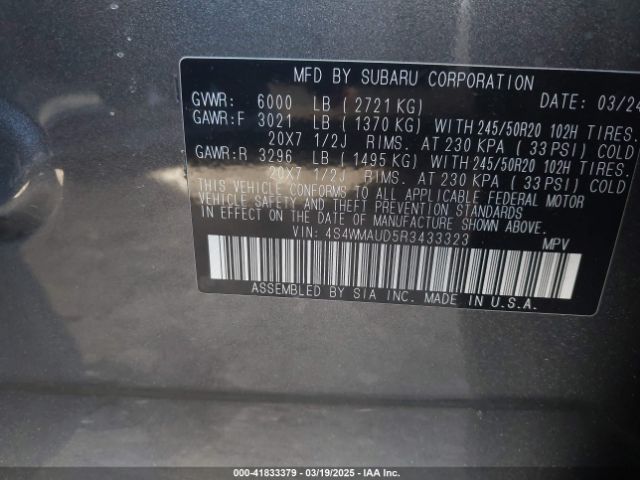 4S4WMAUD5R3433323 Subaru Ascent Limited 7-passenger