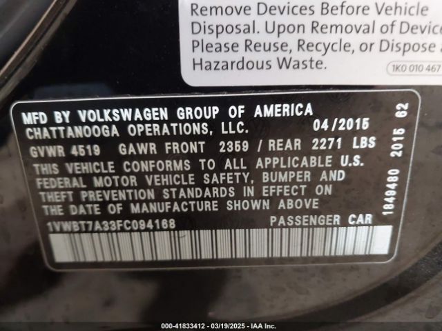 1VWBT7A33FC094168 Volkswagen Passat 1.8t Se