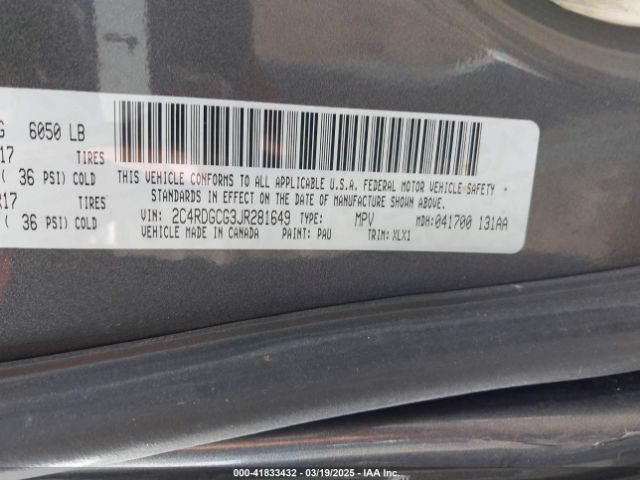 2C4RDGCG3JR281649 Dodge Grand Caravan Sxt
