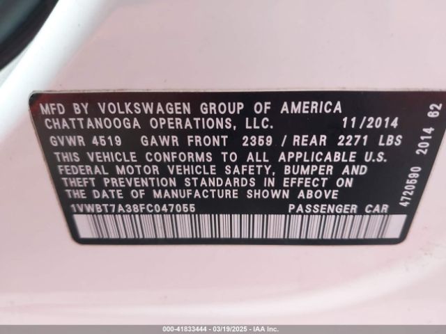 2015 VOLKSWAGEN PASSAT 1VWBT7A38FC047055 Photo 8