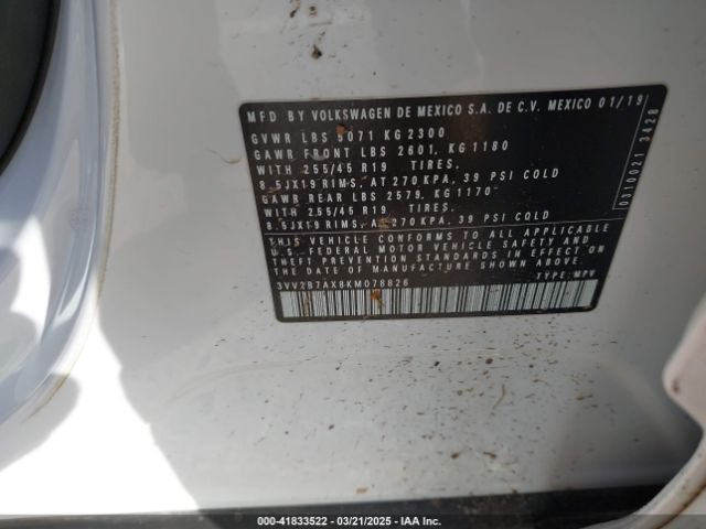 3VV2B7AX8KM078826 Volkswagen Tiguan 2.0t Se/2.0t Sel/2.0t Sel R-line/2.0t Sel R-line Black