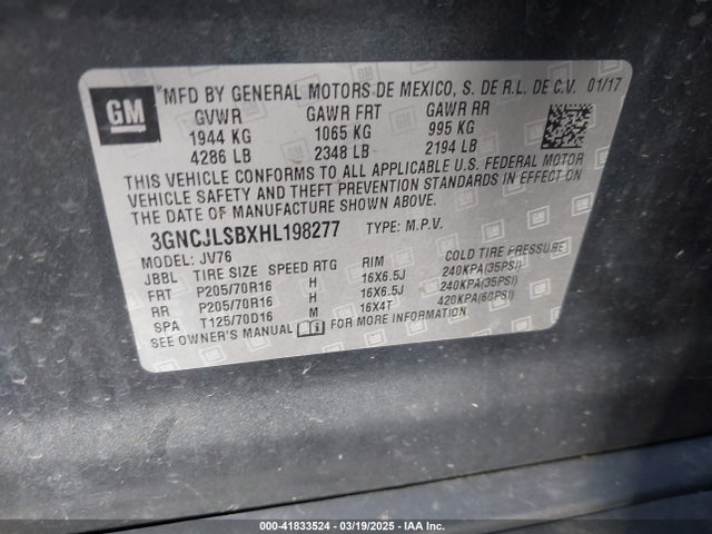 Chevrolet Trax Lt 2017 3GNCJLSBXHL198277 Image 9