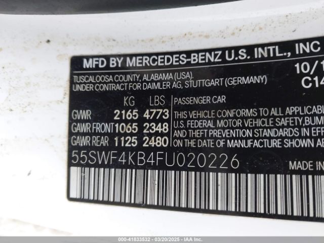 55SWF4KB4FU020226 Mercedes-Benz C 300 4matic/luxury 4matic/sport 4matic
