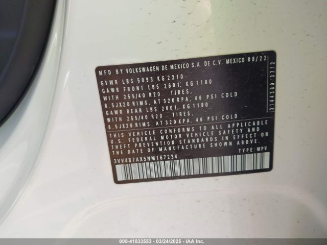 3VV4B7AX5NM167234 Volkswagen Tiguan 2.0t Sel R-line