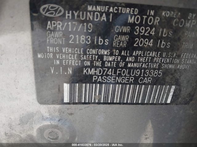 KMHD74LF0LU913385 Hyundai ELANTRA SE