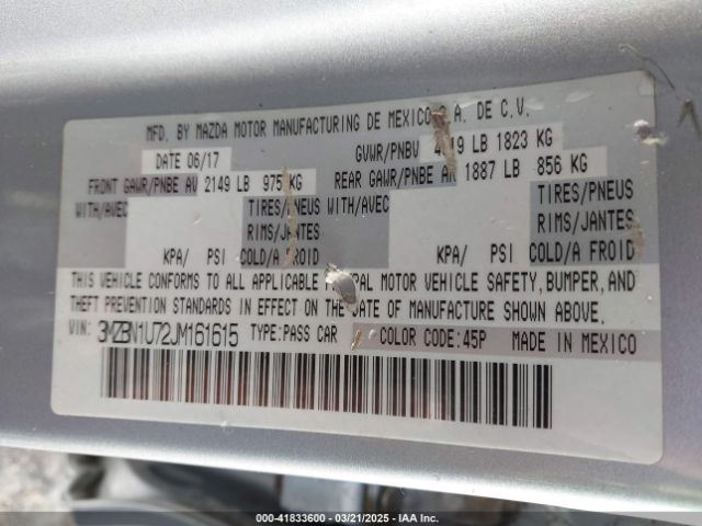 3MZBN1U72JM161615 Mazda Mazda3 Sport