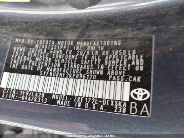 5YFBURHE2KP896120 Toyota Corolla Xse