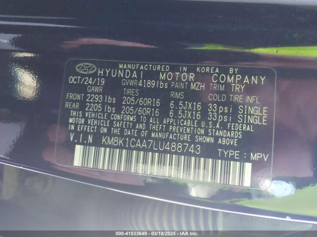 KM8K1CAA7LU488743 Hyundai Kona Se
