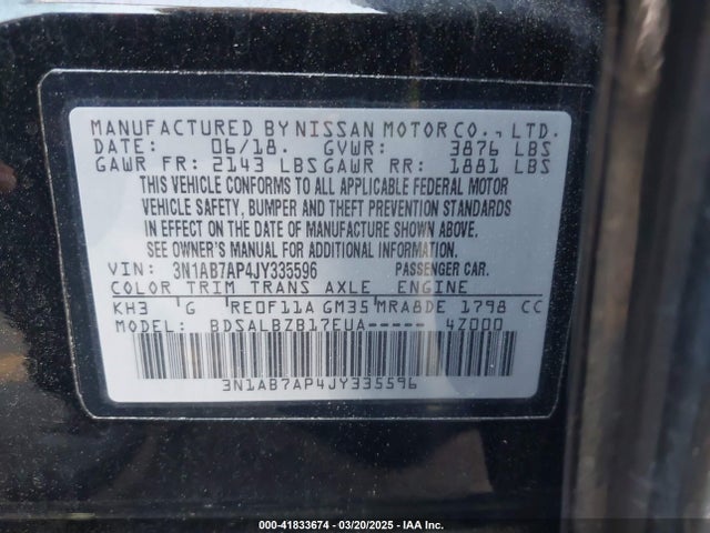 3N1AB7AP4JY335596 Nissan SENTRA S