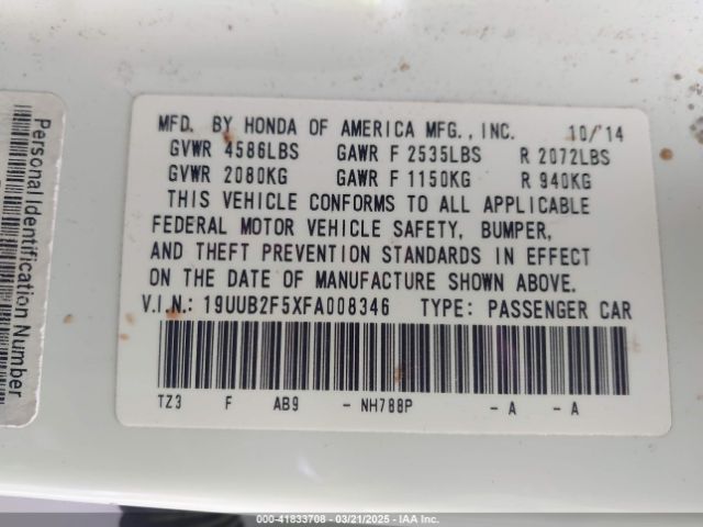 19UUB2F5XFA008346 Acura Tlx V6 Tech