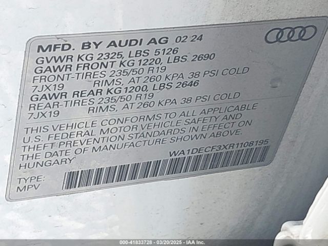 WA1DECF3XR1108195 Audi Q3 Premium 45 Tfsi S Line Quattro Tiptronic