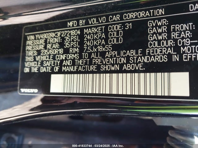 Volvo Xc60 T6 2015 YV4902RK3F2721804 Image 9