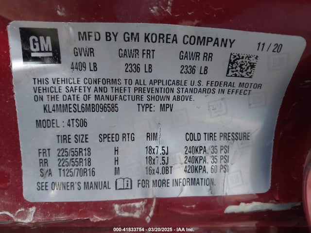 KL4MMESL6MB096585 Buick Encore Gx Awd Select