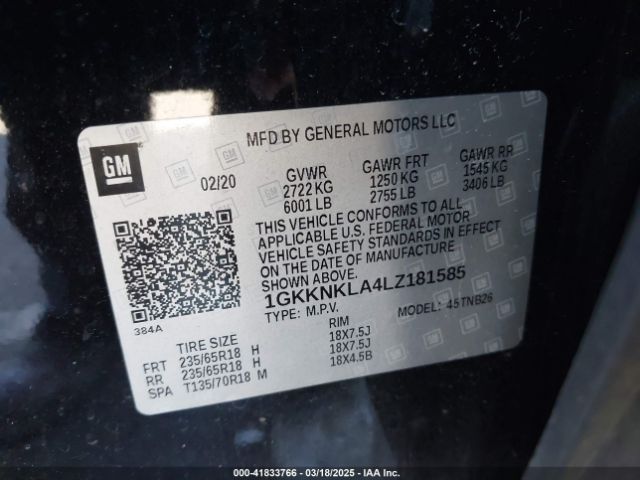 1GKKNKLA4LZ181585 GMC Acadia Fwd Sle