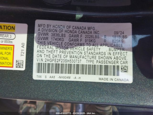 2HGFE2F23SH530737 Honda Civic Lx