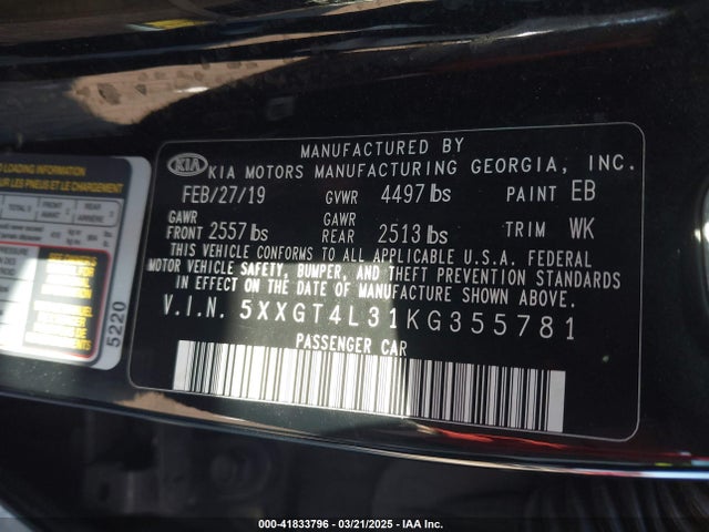 5XXGT4L31KG355781 KIA Optima Lx