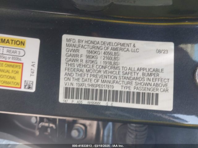 19XFL1H80PE017819 Honda Civic Sport Touring