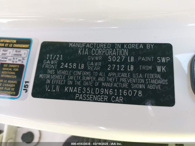 KNAE35LD9N6116078 KIA Stinger Gt-line