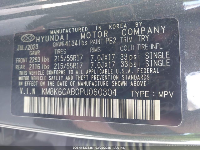 KM8K6CAB0PU060304 Hyundai Kona Sel