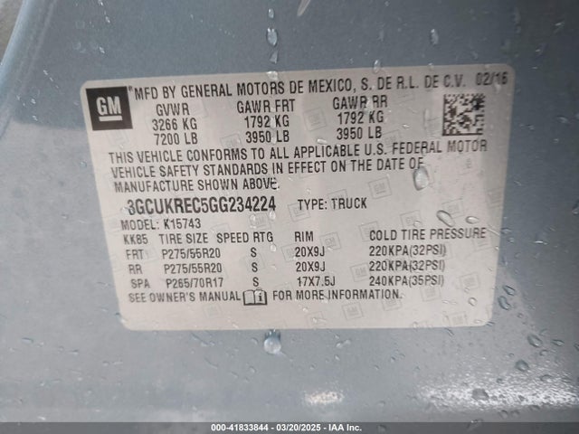 3GCUKREC5GG234224 Chevrolet Silverado 1500 1lt