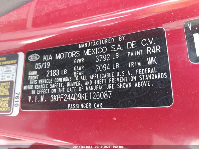 3KPF24AD9KE126087 KIA Forte Lxs