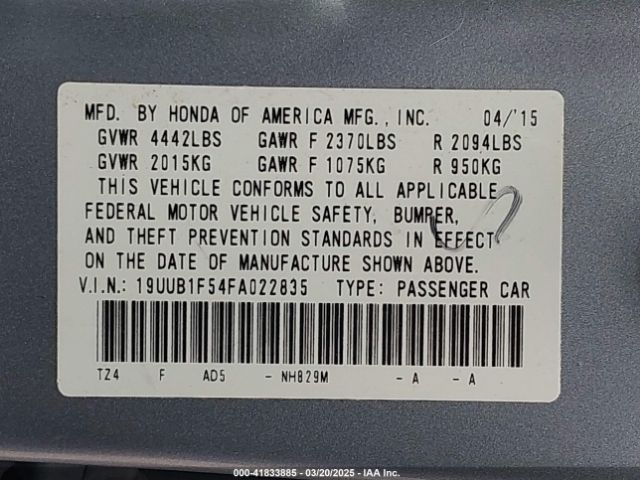 19UUB1F54FA022835 Acura TLX TECH