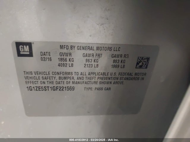 1G1ZE5ST1GF221569 Chevrolet MALIBU 1LT