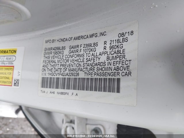 1HGCV1F42JA229226 Honda ACCORD EX