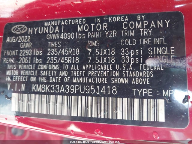 KM8K33A39PU951418 Hyundai Kona N Line