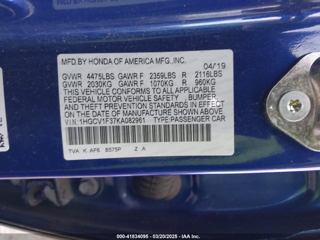 1HGCV1F37KA082961 Honda Accord Sport