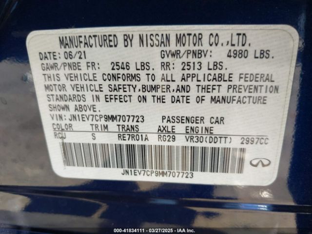 JN1EV7CP9MM707723 Infiniti Q50 Signature Edition