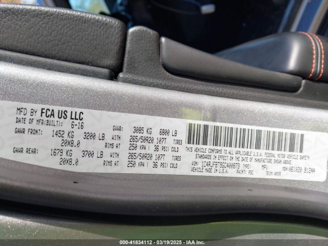 1C4RJFBT9GC400873 Jeep Grand Cherokee Limited 75th Anniversary
