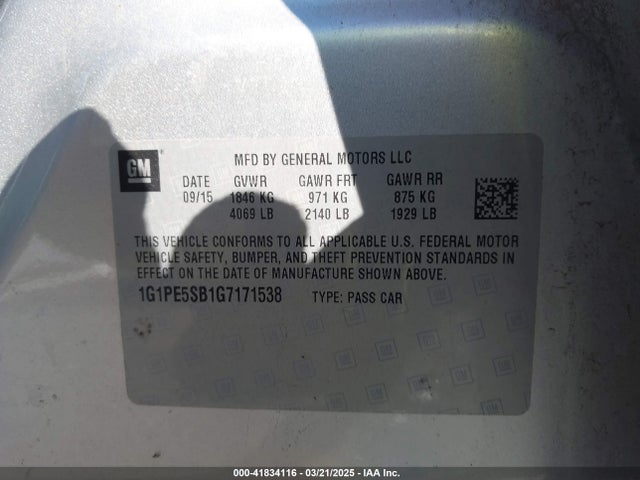 1G1PE5SB1G7171538 Chevrolet Cruze Limited 1lt Auto