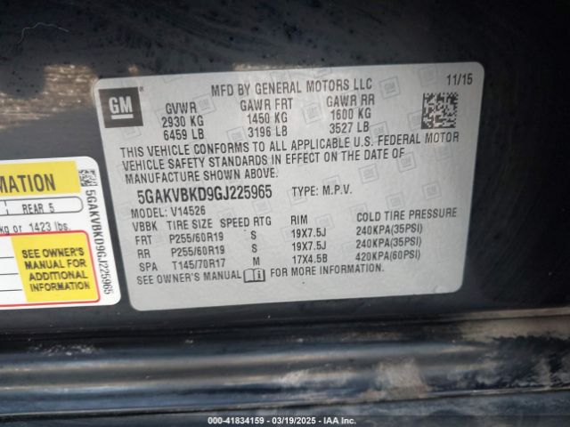 5GAKVBKD9GJ225965 Buick Enclave Leather