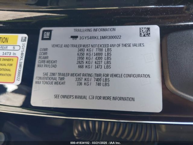 1GYS4RKL1MR300022 Cadillac Escalade Esv 4wd Sport Platinum