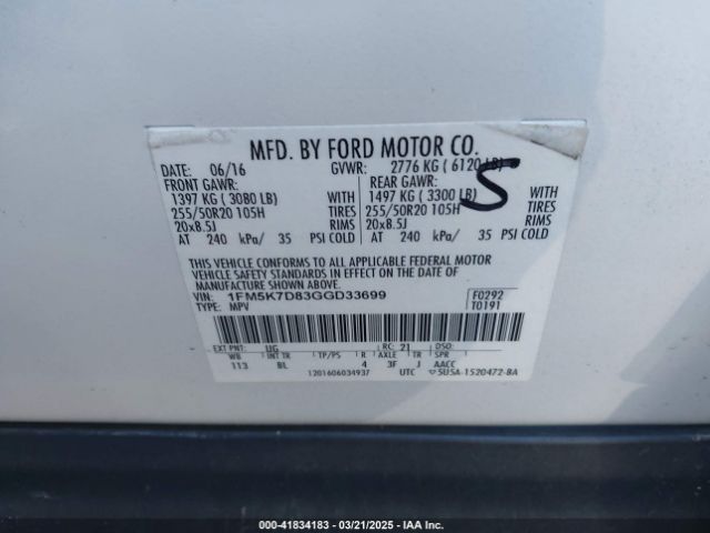 1FM5K7D83GGD33699 Ford EXPLORER XLT