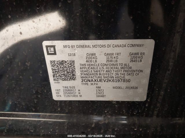 2GNAXUEV2K6197850 Chevrolet EQUINOX LT