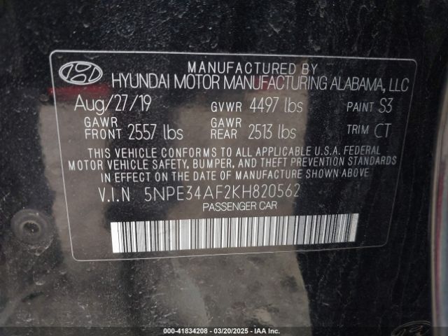 5NPE34AF2KH820562 Hyundai Sonata Limited