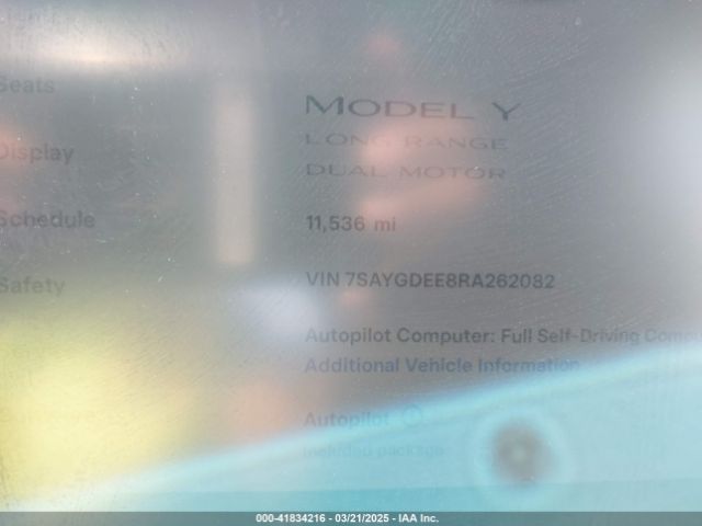 7SAYGDEE8RA262082 Tesla Model Y Long Range Dual Motor All-wheel Drive