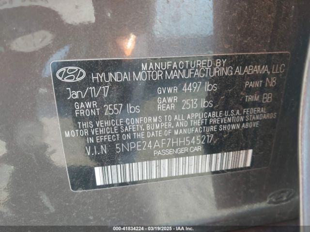 5NPE24AF7HH545217 Hyundai Sonata