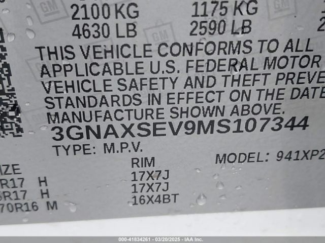 3GNAXSEV9MS107344 Chevrolet Equinox Awd Ls