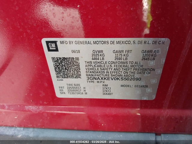 3GNAXKEV0KS502090 Chevrolet EQUINOX LT