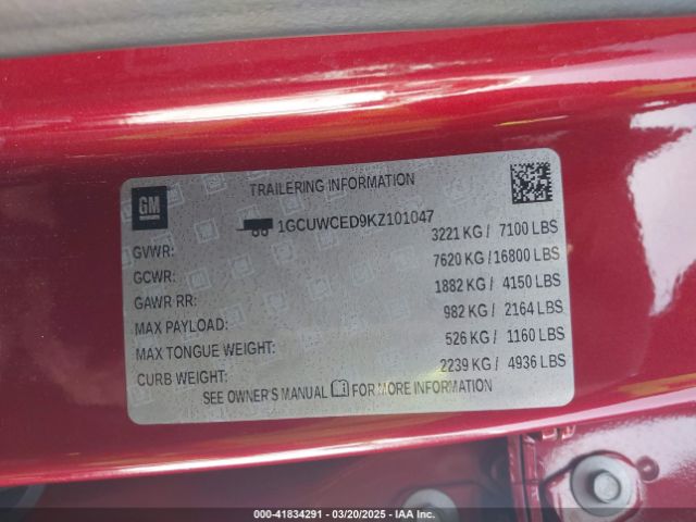 1GCUWCED9KZ101047 Chevrolet Silverado 1500 Lt