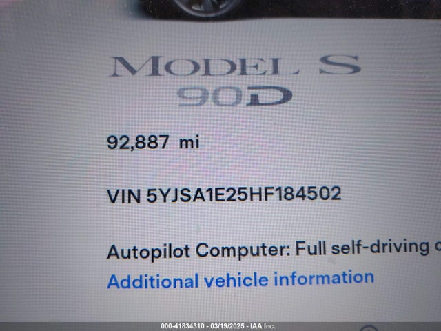 Tesla Model S 100d/60d/75d/90d/p100d 2017 5YJSA1E25HF184502 Image 16